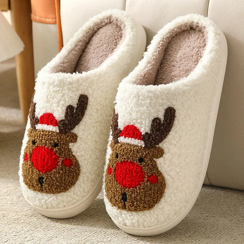 Christmas Slippers Women's Men Home Bedroom Shoes Winter Men's Female Indoor Plush Soft Fluffy Living Room Floor Flip Flops