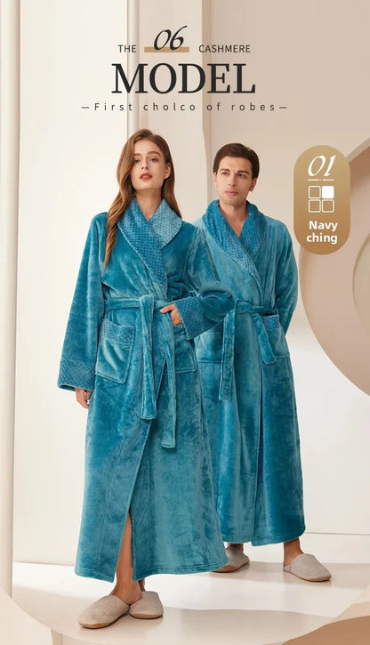 Couple's Oversize Plush Robe Coral Fleece Sleepwear Autumn Winter Home Comfortable Bathrobe for Men And Women