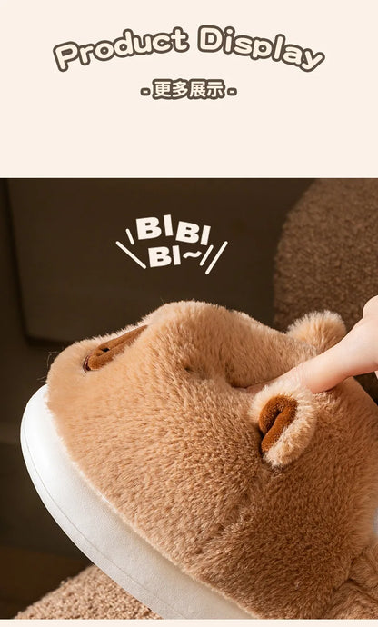 Capybara Cotton Slippers for Women Winter Fashion Platform Indoor Home Shoes Man Warm Plush Non Slip Cotton Floor Shoes Couples