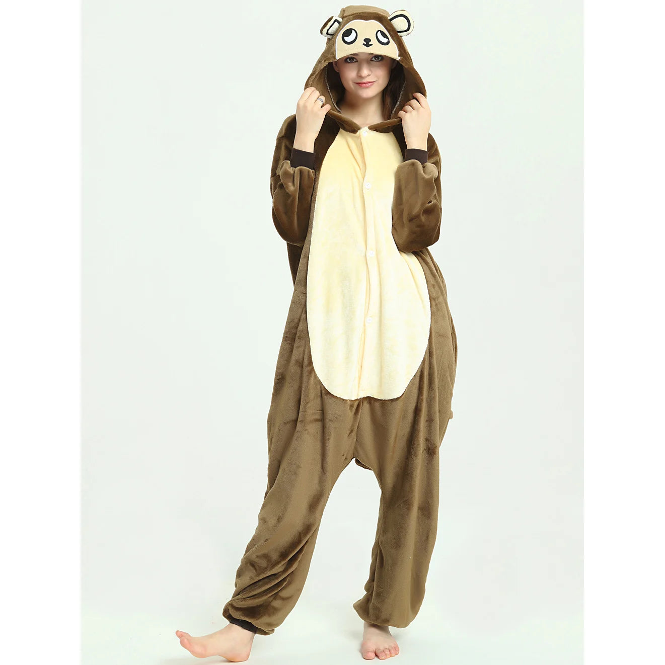 Winter Unisex Brown Monkey Cosplay Costumes Onesies Kigurumi Onesie Pajamas Adults Flannel Pyjamas Animal Sleepwear Jumpsuit