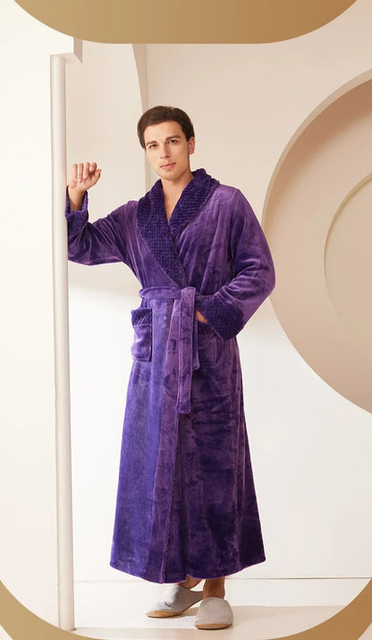 Couple's Oversize Plush Robe Coral Fleece Sleepwear Autumn Winter Home Comfortable Bathrobe for Men And Women