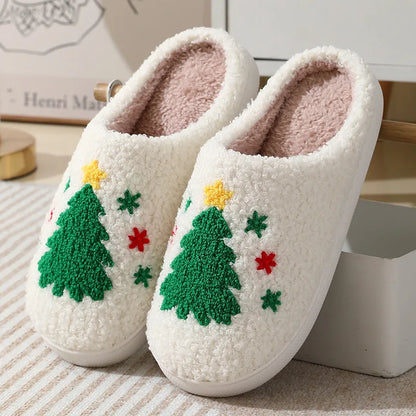 Christmas Slippers Women's Men Home Bedroom Shoes Winter Men's Female Indoor Plush Soft Fluffy Living Room Floor Flip Flops