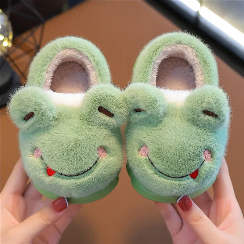 Thickened Cotton Slippers for Children Indoor Outdoor Home Wear Warm Booties with Heel for Boys And Girls in Winter