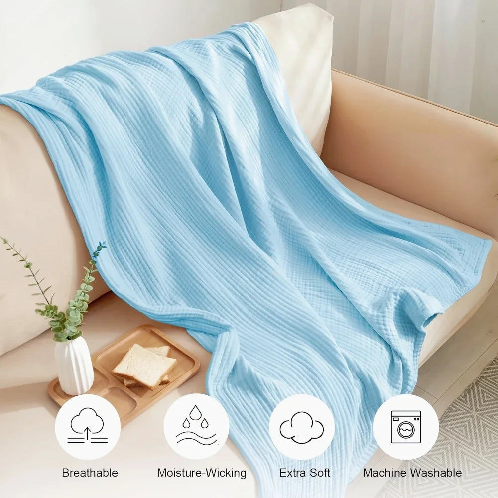 Grand plaid gaze coton 6 couches — Douceur toutes saisons & respirabilité naturelle