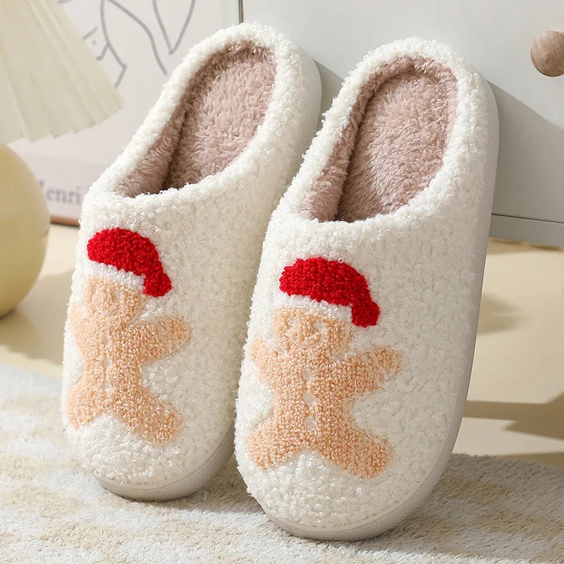 Christmas Slippers Women's Men Home Bedroom Shoes Winter Men's Female Indoor Plush Soft Fluffy Living Room Floor Flip Flops
