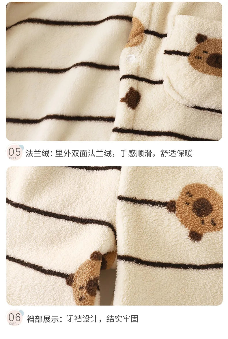 Boys Girls Autumn Winter Soft Flannel Pajamas Sets Toddler Baby Cute Cartoon Lapel Coat with Pants Pyjamas Kids Casual Sleepwear