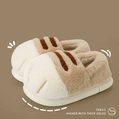 Winter Couple Cat Paw Slippers, Plush Fleece Lined Thick Thermal Home Shoes, Non-Slip Indoor/Outdoor Unisex Anti-Cold House Slid