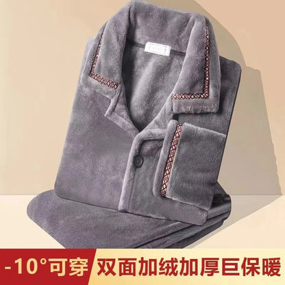 Autumn Winter Long Sleeve Thicked Warm Flannel Pajama Sets for Men Cozy Coral Velvet Sleepwear 2 Pieces Man Lounge Homewear Suit