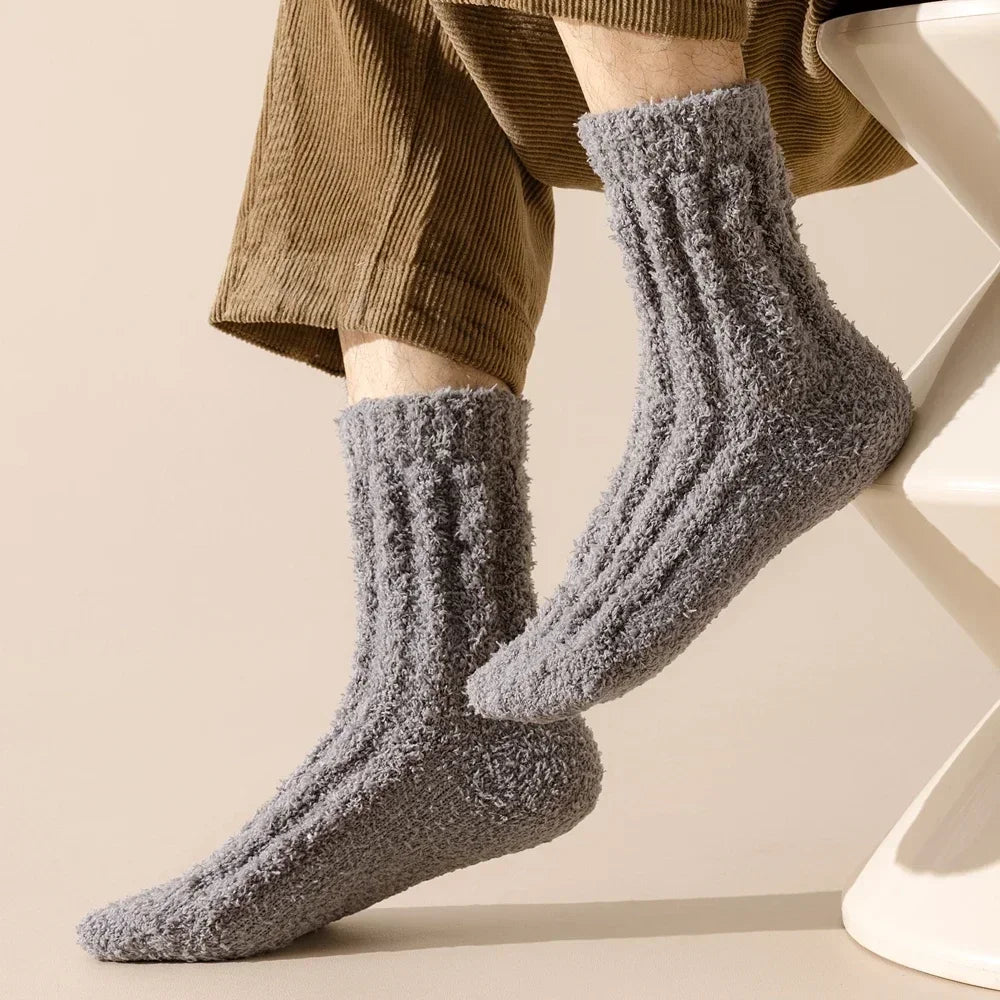 5 Pairs Coral Fleece Winter Socks Men Thick Warm Long Crew Socks Thermal  Cozy Fluffy Sleeping Socks Boys