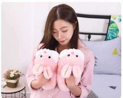 Cute Rabbit Shoes Women Winter Slippers Warm Plush Soft Sole Girls Indoor Home Floor Slipper Pink Color Ladies Cartoon Footwear