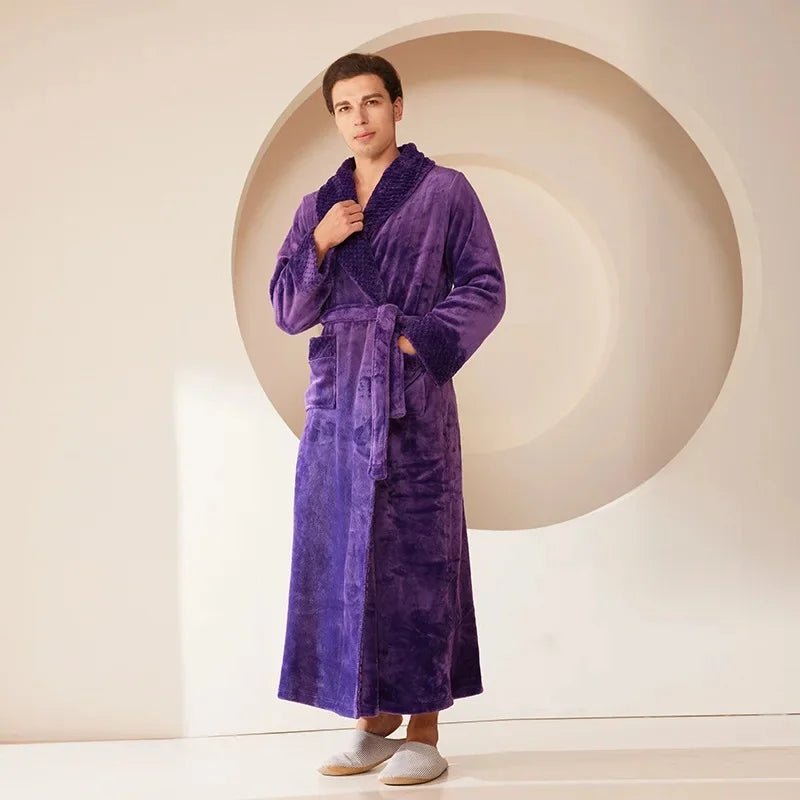 Couple's Oversize Plush Robe Coral Fleece Sleepwear Autumn Winter Home Comfortable Bathrobe for Men And Women