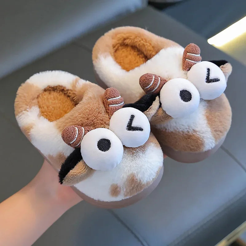 2024 New Style Children's Cotton Slippers Indoor Home Use Fall/Winter Anti-Slip Cute Little Cow Slippers Outer Wear PVC Material