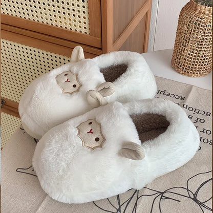 Women's Cotton Slippers Winter Home Indoor Plush Warm Anti-slip Thick Bottom Outdoor Cute Full Cover Heel Cotton Shoes