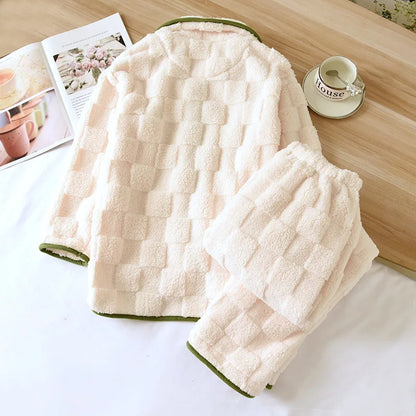 Thickened Flannel Sleepwear Long Sleeve Home Clothes Set for Couples Autumn Winter Warm Home Clothes Polyester Fiber