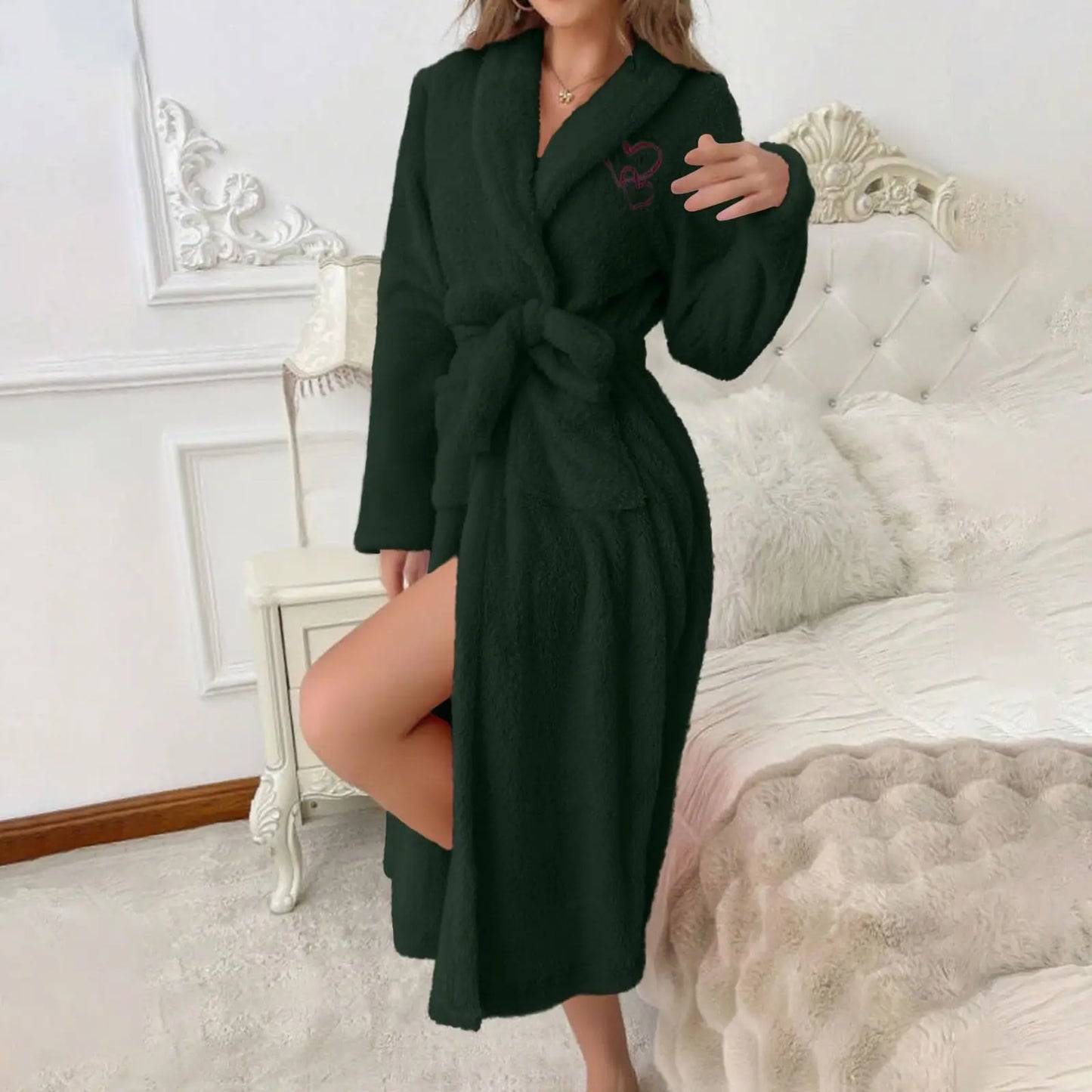 Women'S Long Sleeved Autumn And Winter Warm Bathrobe Home Clothes Plush Sleeping Robe Home Clothes For Home Wear