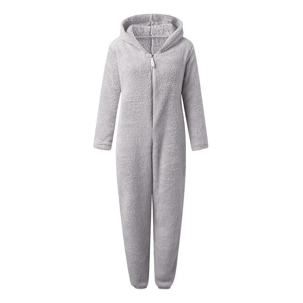 Thickened Furry Onesies for Adults Women Fashion Fleece Sleepwear Hood Sets Pajamas for Winter Women Velvet Warm Pyjamas
