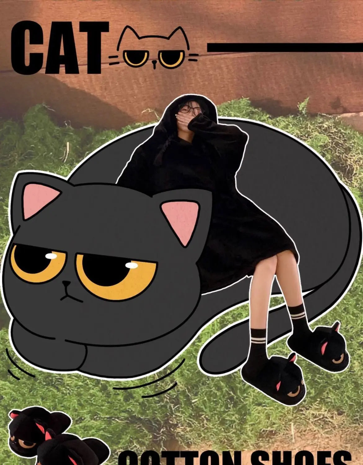 Winter black unhappy kitty slippers women men indoor home slides shoes ladies fun fuzzy kitten slipper cat lovers indoor shoes