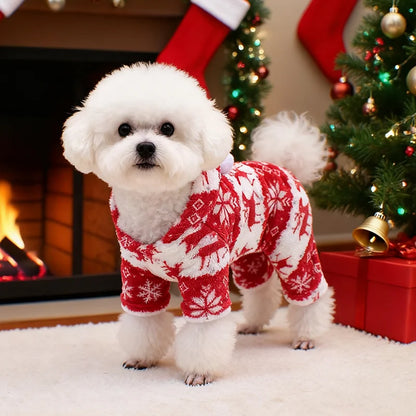 Winter Dog Christmas Jumpsuit Clothes Warm Plush Pet Pajamas for Small Medium Dogs Cats Overalls Puppy York Chihuahua Onesies