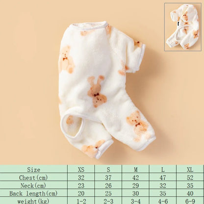 Adorable Bear Print Pet Onesie Sweater Soft Flannel Four-Legged Suit for Dogs And Cats Autumn Winter Pet Clothing