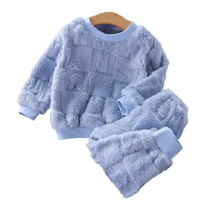 Autumn Winter Sleepwear Flannel Pajamas For Girls Boys Long Sleeve Tops+Pants Suits Fashion Home Clothing Baby Kid Sleep Costume