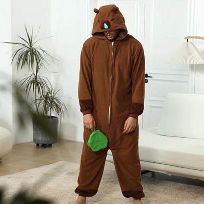 Zipper Capybara animal cosplay game costume kigurumi men one piece black pajama halloween christmas party hooded cartoon pajamas