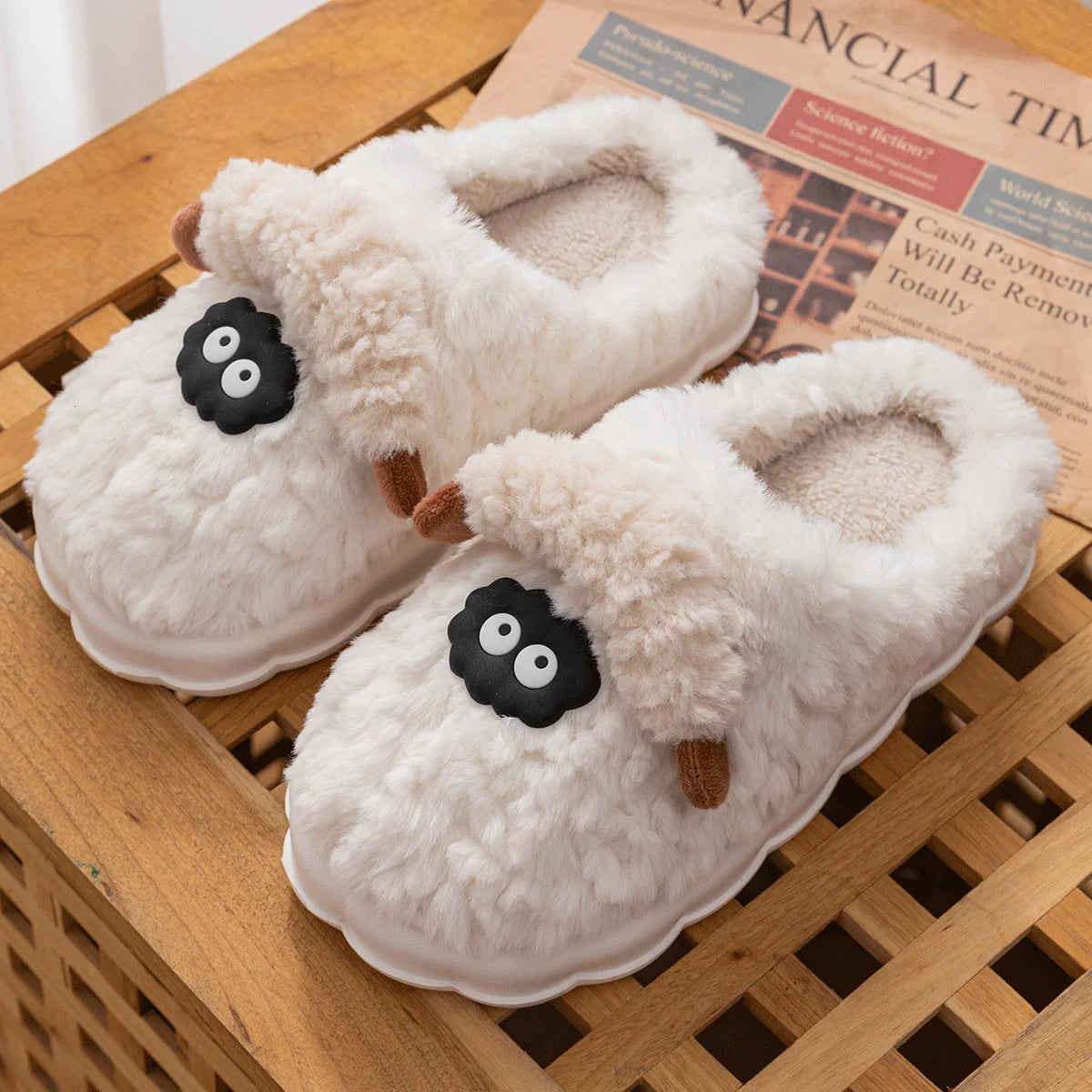 TZLDN Women's Winter Warm Cartoon Sheep Slippers Closed Toe Non Slip Furry House Shoes Women Indoor Bedroom Plush Slippers