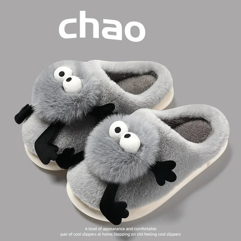 New Funny Slippers Women Plush Shoes Soft Bottom Home Cotton Shoes Woman Flip Flops Cute Cartoon Girls Furry Slippers