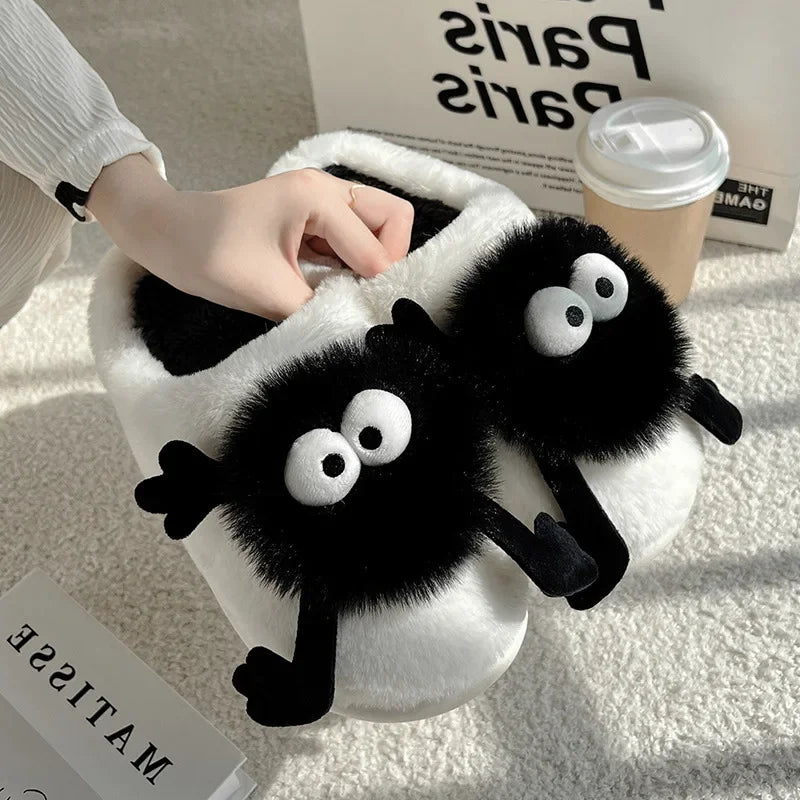 New Funny Slippers Women Plush Shoes Soft Bottom Home Cotton Shoes Woman Flip Flops Cute Cartoon Girls Furry Slippers