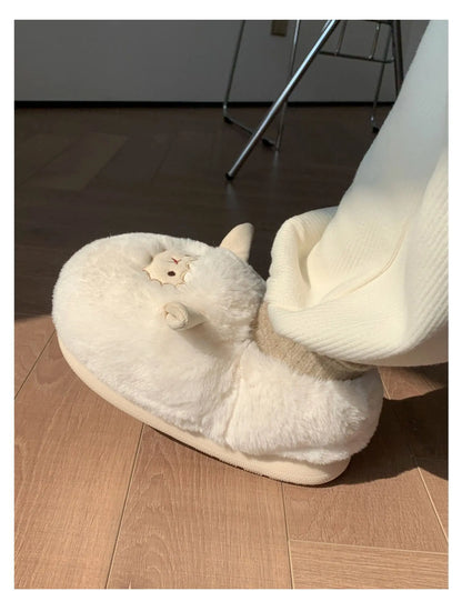 Gacimy Winter Plush Slippers For Women Cute Milk Cow Fluffy Cotton Shoes Girls Fashion Cartoon Indoor Warm Comfortable Slippers