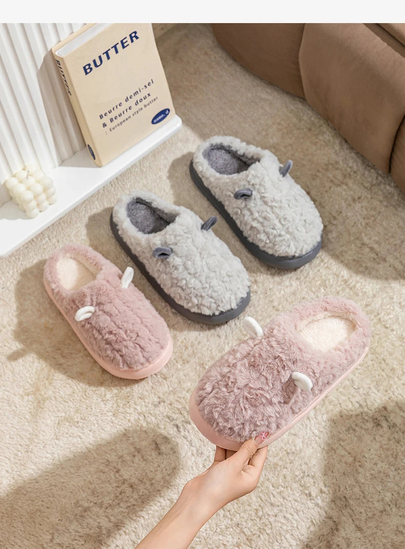 Women's Winter Slippers - Plush Fleece-Lined House Shoes, Warm Indoor/Outdoor Cotton Slippers with Non-Slip Sole