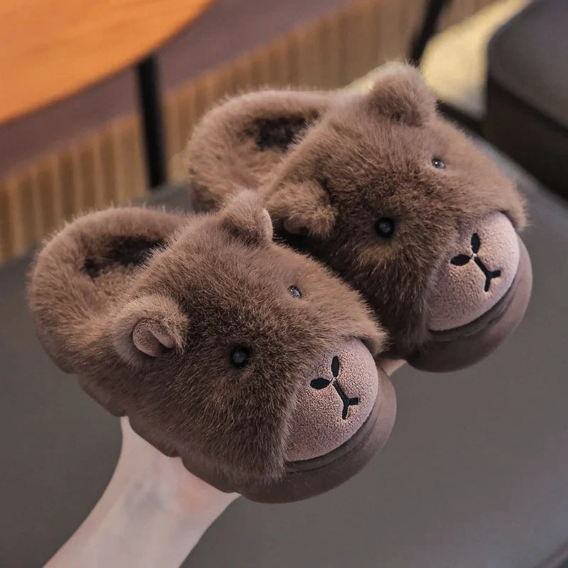 Cute Capybara Cotton Slippers for Children Winter 2025 New Warm Fluffy Home Shoes for Anti Slip Plush Slippers for Children