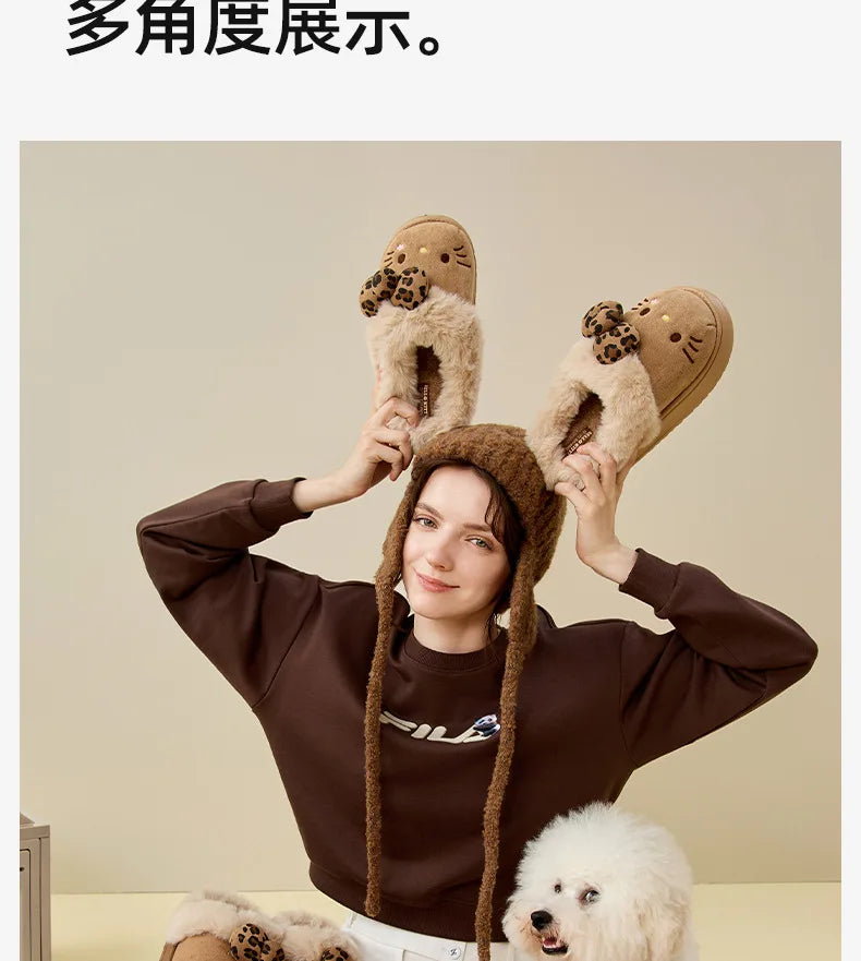 Autumn Winter Hello Kitty Slippers For Women Plush Kawaii Cute Sanrio Home Warm Cotton Slippers Cartoon Home Indoor Shoes Gifts