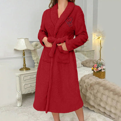 Women'S Long Sleeved Autumn And Winter Warm Bathrobe Home Clothes Plush Sleeping Robe Home Clothes For Home Wear
