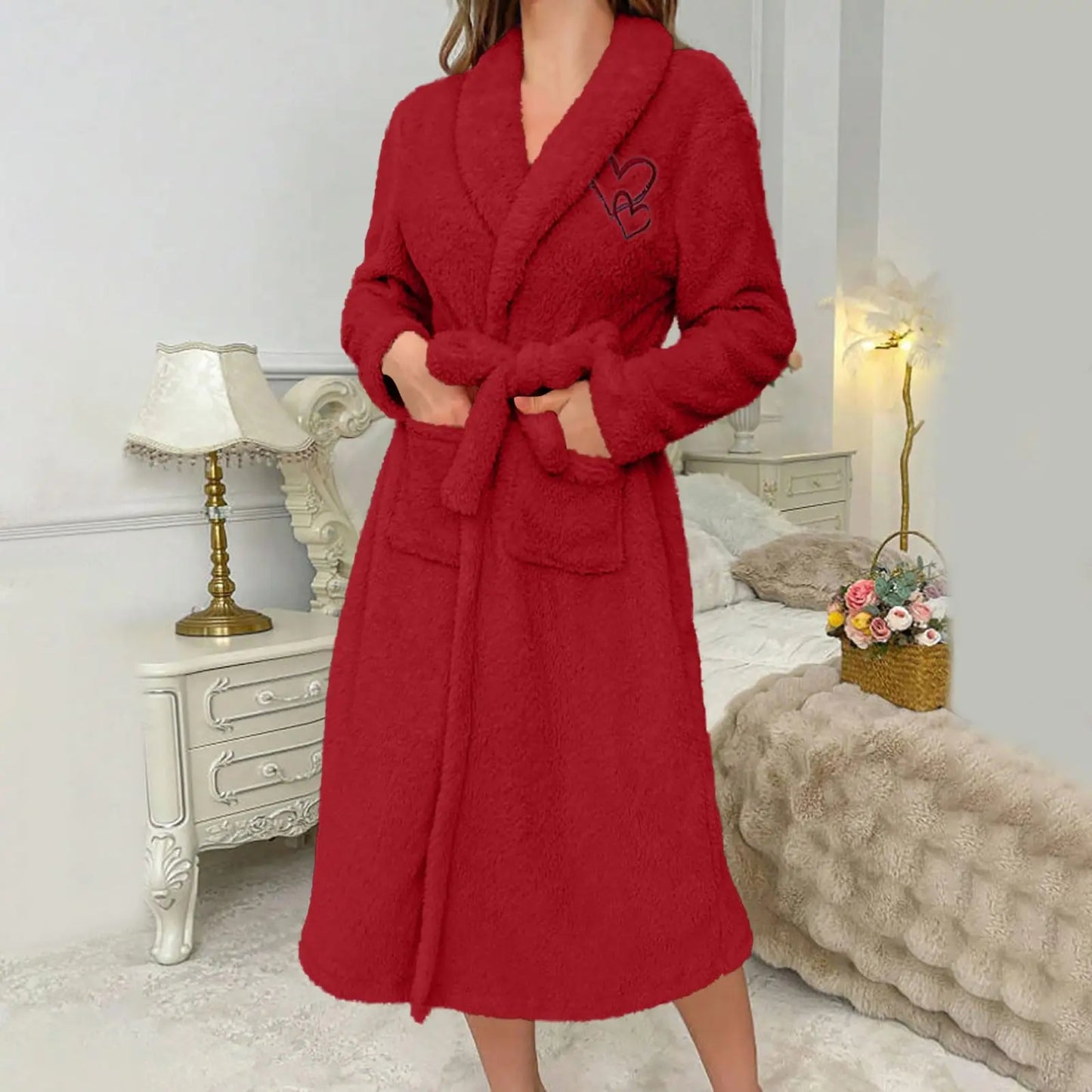 Women'S Long Sleeved Autumn And Winter Warm Bathrobe Home Clothes Plush Sleeping Robe Home Clothes For Home Wear