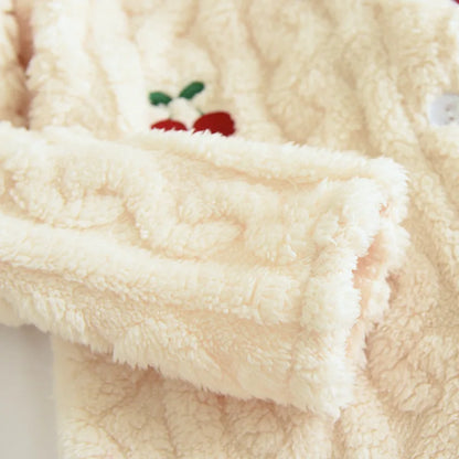 Thickened Flannel Sleepwear Set for Women Long Sleeve Long Pants Embroidered Home Clothes Soft Comfortable Winter Outfit