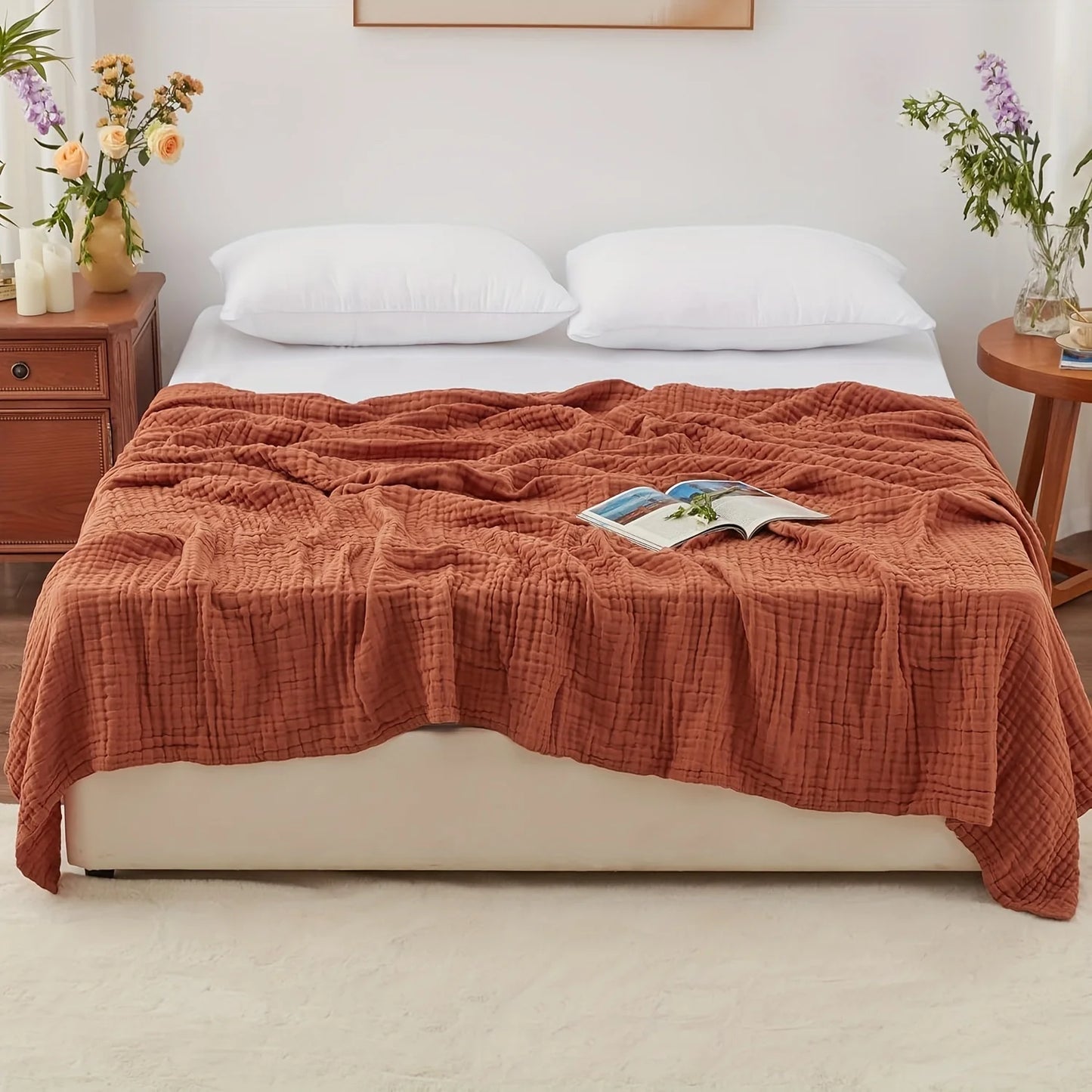 Grand plaid gaze coton 6 couches — Douceur toutes saisons & respirabilité naturelle