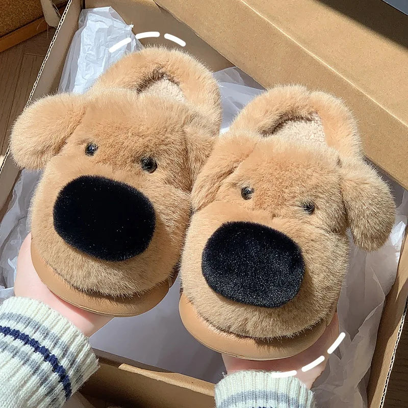 Children's Plush Slippers Anti-Slip Warm Home Indoor Wear Dog Cartoon Soft Soles Comfortable Cotton Slippers for Boys And Girls
