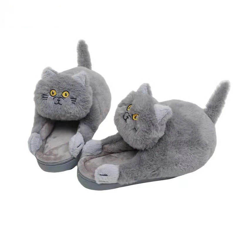 Cosy Cute British Shorthair Cat Slippers For Women Men Who Loves Kitty Indoor Fluffy Plush Home Shoes Fur Slides Mules Slippers