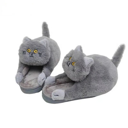 Cosy Cute British Shorthair Cat Slippers For Women Men Who Loves Kitty Indoor Fluffy Plush Home Shoes Fur Slides Mules Slippers