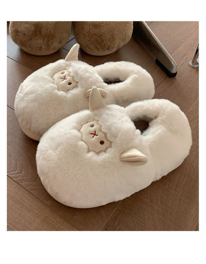 Gacimy Winter Plush Slippers For Women Cute Milk Cow Fluffy Cotton Shoes Girls Fashion Cartoon Indoor Warm Comfortable Slippers