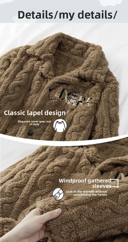 2025 Autumn Winter Coral Fleece Thickened Flannel Sleepwear Home Clothes Set for Men Breathable Long Sleeve Long Pants Pajamas