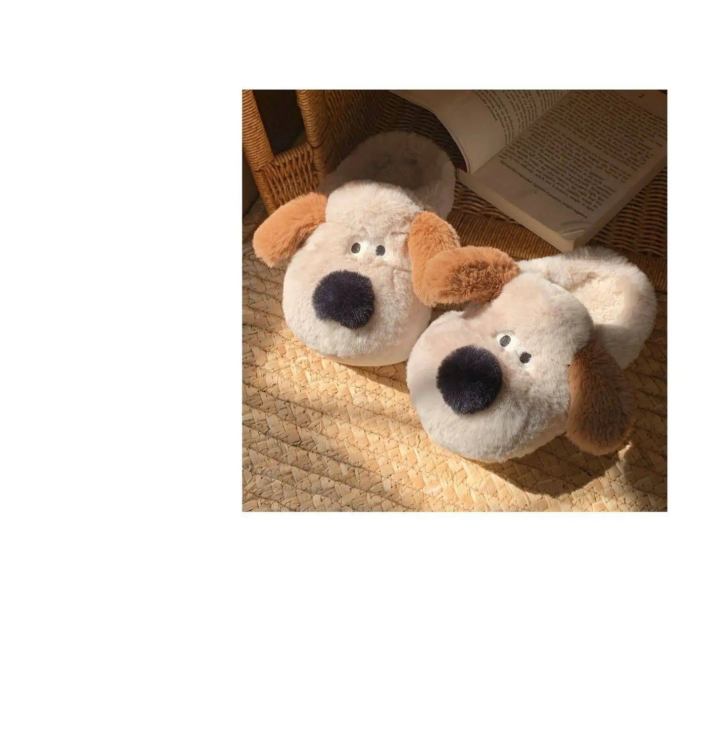 Women Home Soft Sole Cotton Slippers Cartoon Cute Dog Fluffy Slippers Female Winter Slides Ladies Plush Indoor Flats Flip Flops