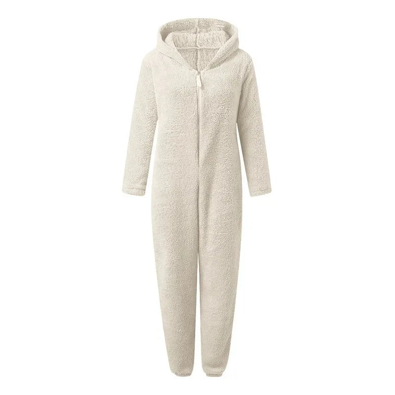 Thickened Furry Onesies for Adults Women Fashion Fleece Sleepwear Hood Sets Pajamas for Winter Women Velvet Warm Pyjamas