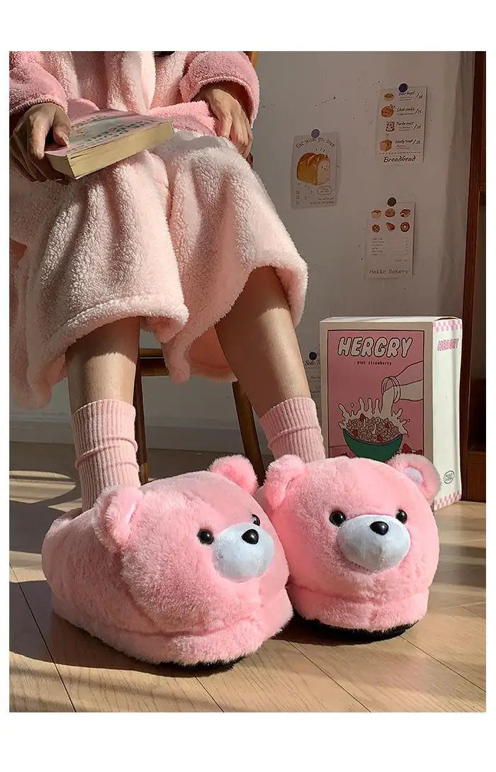 2025 Women's Home Slippers Sweet Fluffy Rainbow Bear Lady slippers indoor Anti slip lightweight keep warm Winter House Shoes 44