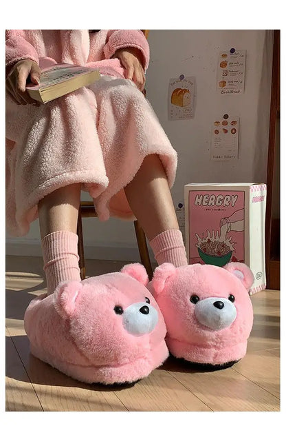2025 Women's Home Slippers Sweet Fluffy Rainbow Bear Lady slippers indoor Anti slip lightweight keep warm Winter House Shoes 44