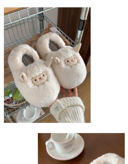 Gacimy Winter Plush Slippers For Women Cute Milk Cow Fluffy Cotton Shoes Girls Fashion Cartoon Indoor Warm Comfortable Slippers