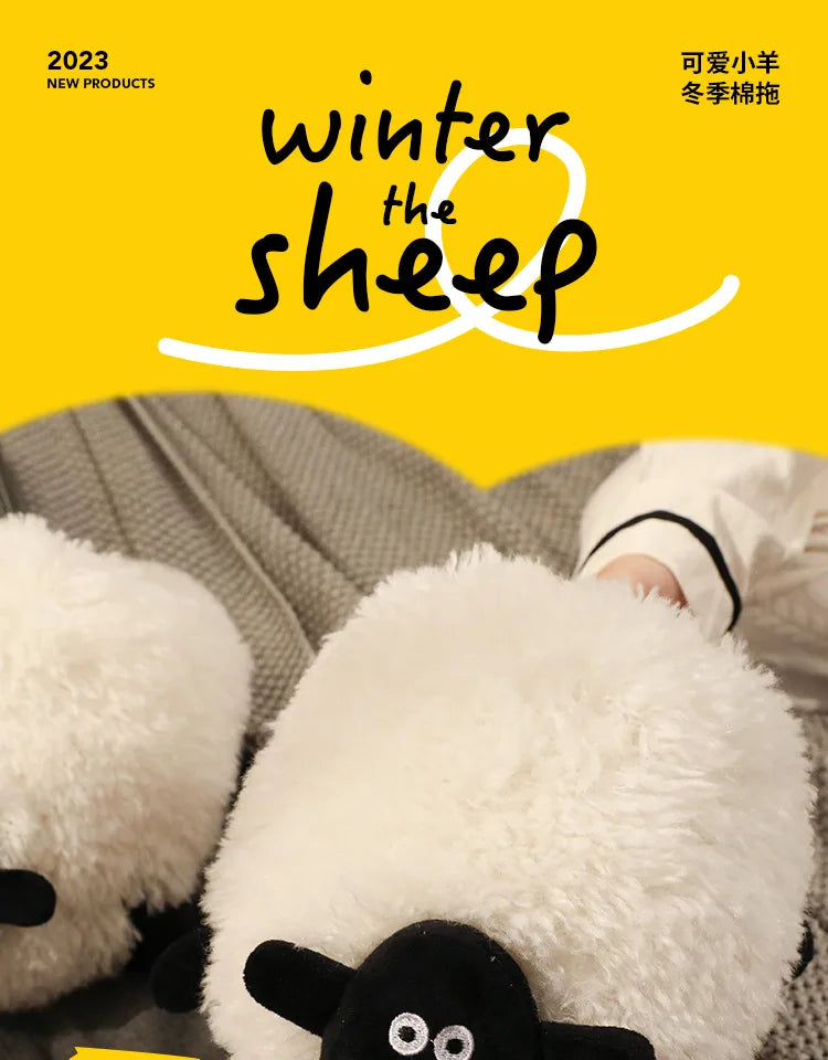Ladies Fall Fluffy Slipper Women White Sheep Animal flip flops Winter Warm Cartoon Kawaii Soft Plush Indoor Home Shoes Gift