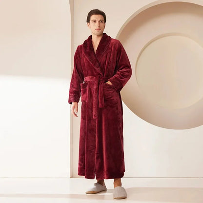 Couple's Oversize Plush Robe Coral Fleece Sleepwear Autumn Winter Home Comfortable Bathrobe for Men And Women