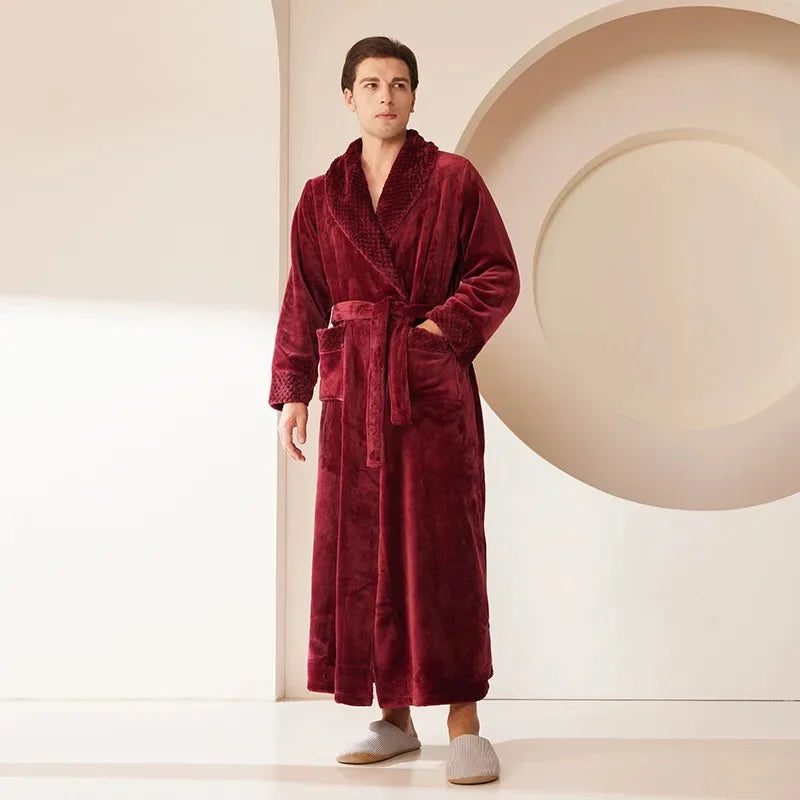Couple's Oversize Plush Robe Coral Fleece Sleepwear Autumn Winter Home Comfortable Bathrobe for Men And Women