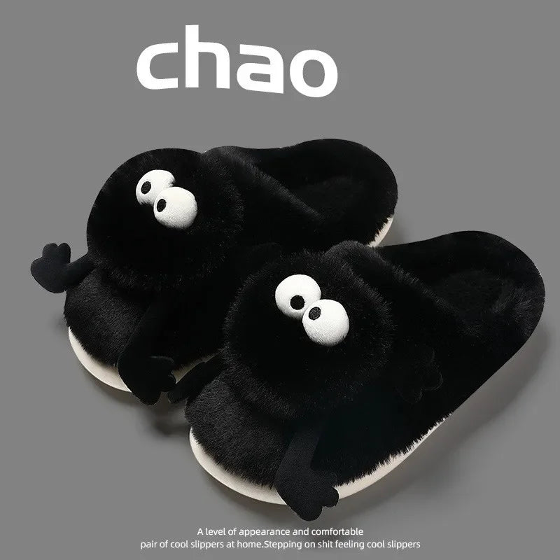 New Funny Slippers Women Plush Shoes Soft Bottom Home Cotton Shoes Woman Flip Flops Cute Cartoon Girls Furry Slippers